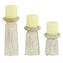 DecMode 3 Candle White Wood Handmade Floral Intricate Carved Pillar Candle Holder, Set of 3