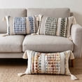 thumbnail image 3 of Fancy Homi Set of 2 Boho Sky Blue Striped Textured Decorative Chenille Throw Pillow Cover 12x20 inch for Couch Bed Sofa, Modern Funky Home Decor, Aesthetic with Tassels Woven Decorative Cushion Case, 3 of 6