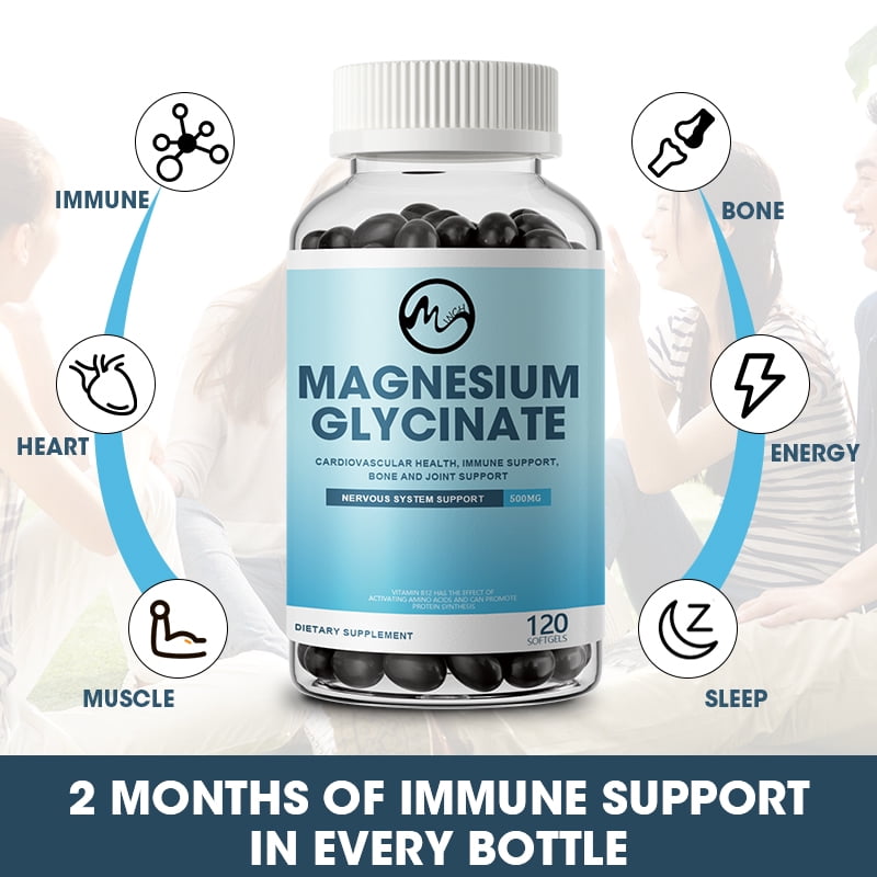 (2 Pack)Magnesium Glycinate Capsules 500mg - Support Bone Immunity, Heart Health & Help Natural Sleep-120 Capsules