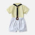 thumbnail image 5 of REORIAFEE Newborn Infant Baby Boys Summer Outfit Summer Outfit Boys Short Sleeve Top Strap Shorts Suit Outfit Baby Toddlers Shirts Performance Set Yellow 18-24 Months, 5 of 5