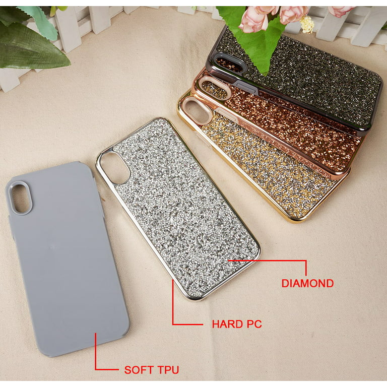 Rhinestone Case for iPhone Xs Max, Gold Rock Diamond Hybrid Bling Cover  with Shimmering/Shining Crystals for Apple iPhone Xs Max (Size 6.5