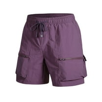 ZQUUVOU Men's Cargo Shorts Solid Color Portable Zipper Pockets Drawstring Elastic Waist Pant Purple