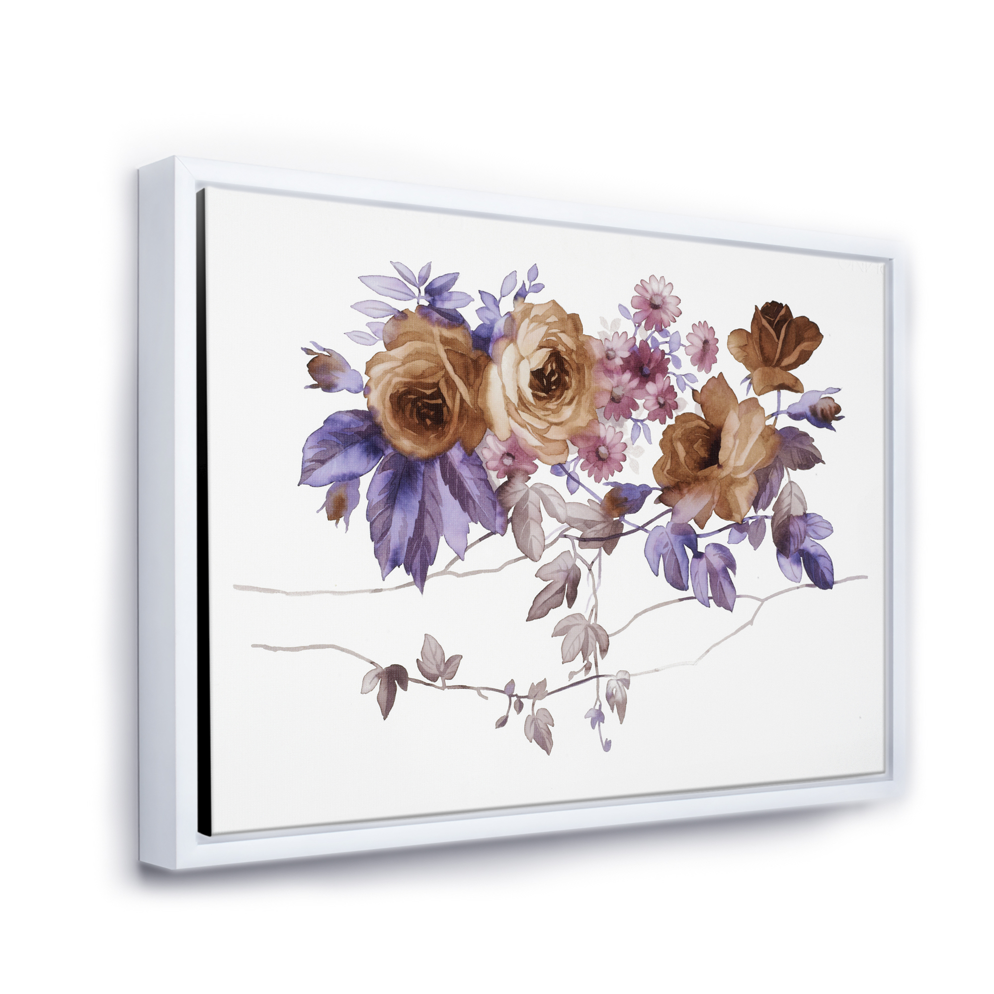Designart 'Purple Wildflowers On White IV' Traditional Framed Canvas Wall Art Print