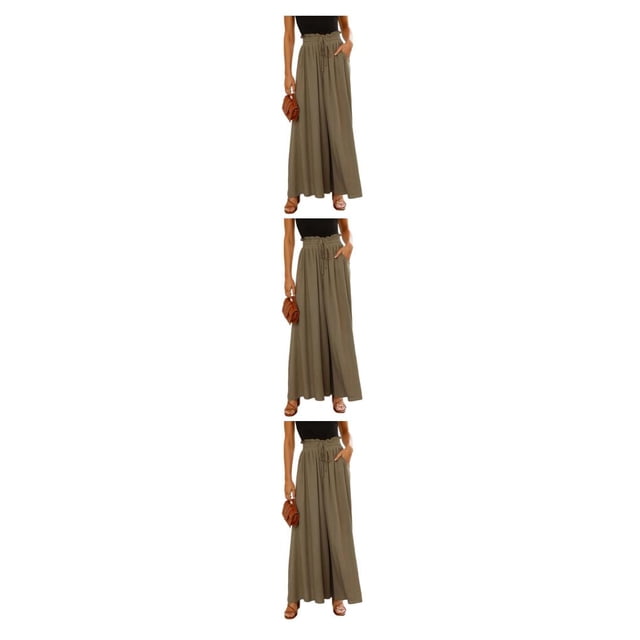 Qarigey Pantalones de pierna ancha de cintura alta para mujer de verano - Estilo delgado para una comodidad aireada Ventilar Lino verde 2XL 1 Type1 NO1