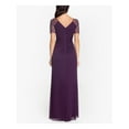 thumbnail image 2 of XSCAPE Womens Purple Beaded Zippered Chiffon Short Sleeve V Neck Full-Length Party Gown Dress 18, 2 of 4