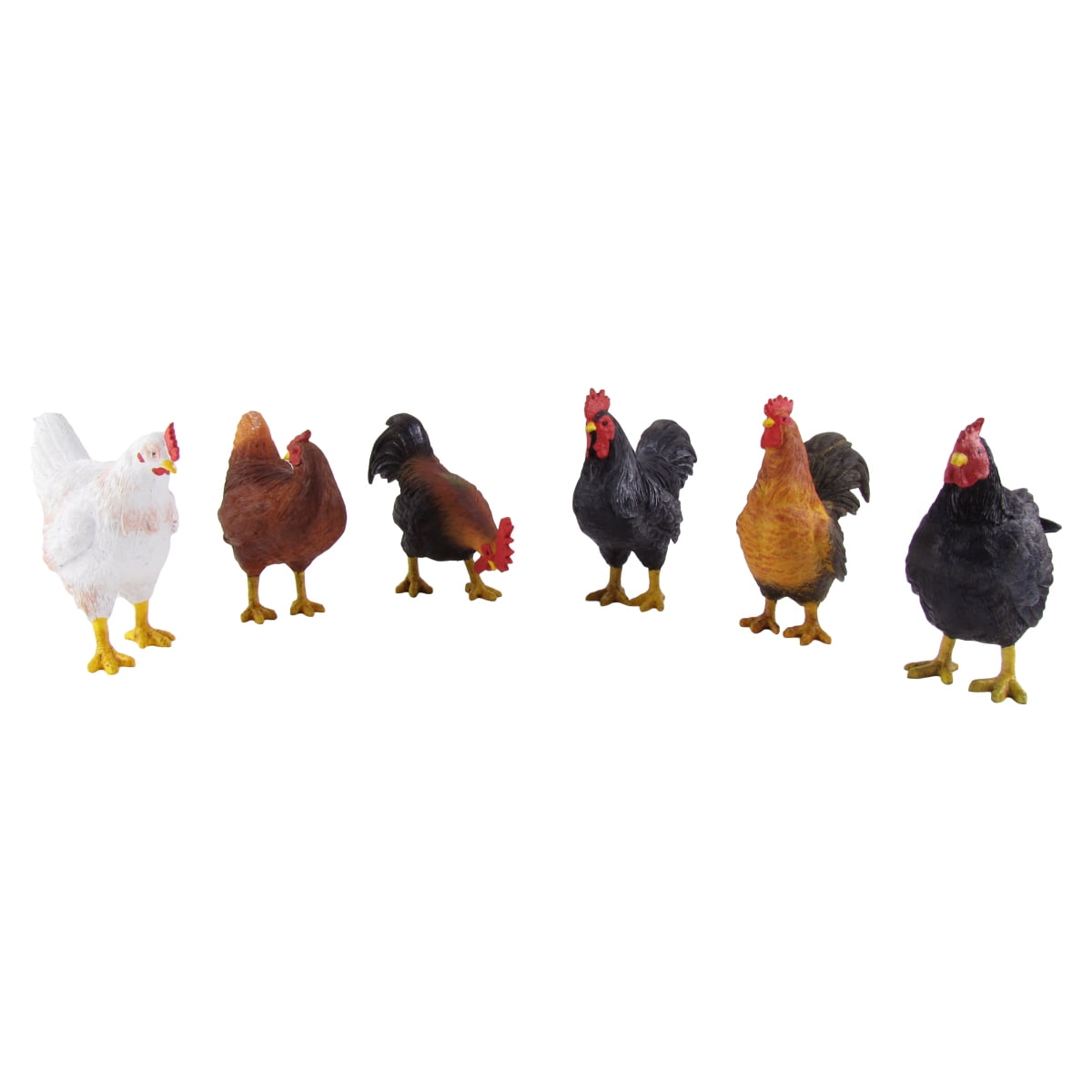 Country Farm Chicken Figurines Set 6 Roosters Chickens Rustic