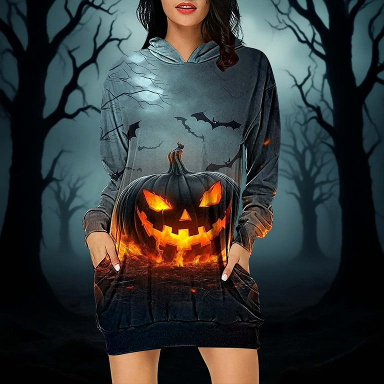 Taqqpue Halloween Print Hoodie Dress for Women Ghost Pumpkin Witch Mini Dresses  Halloween Costumes Long Sleeve Cosplay Halloween Party Dress with Pockets -  Walmart.com