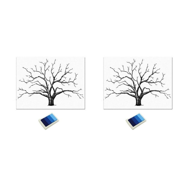 Bearachild Boda huella digital árbol pintura de dedos libro de invitados de boda azul 2piezas Azul