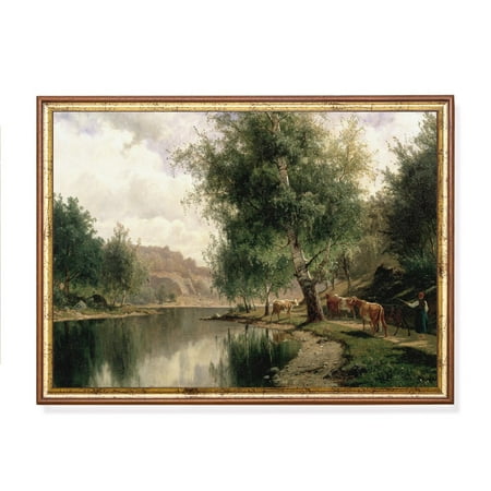 Vintage Cows Riverscape Rustic Farmhouse Wall Art Poster Decor For Living Room Bedroom, Size 8x12 UNFFRAMED F03.1.7l951