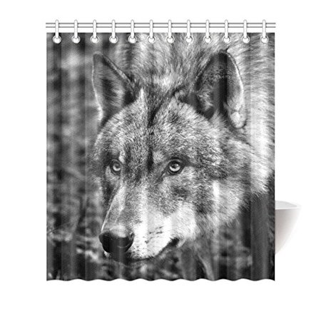 Mkhert Black And White Wolf Waterproof Shower Curtain Decor Animal
