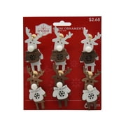 Holiday Time White and Brown Wood Deer Mini Ornaments Decoration, 6 Count