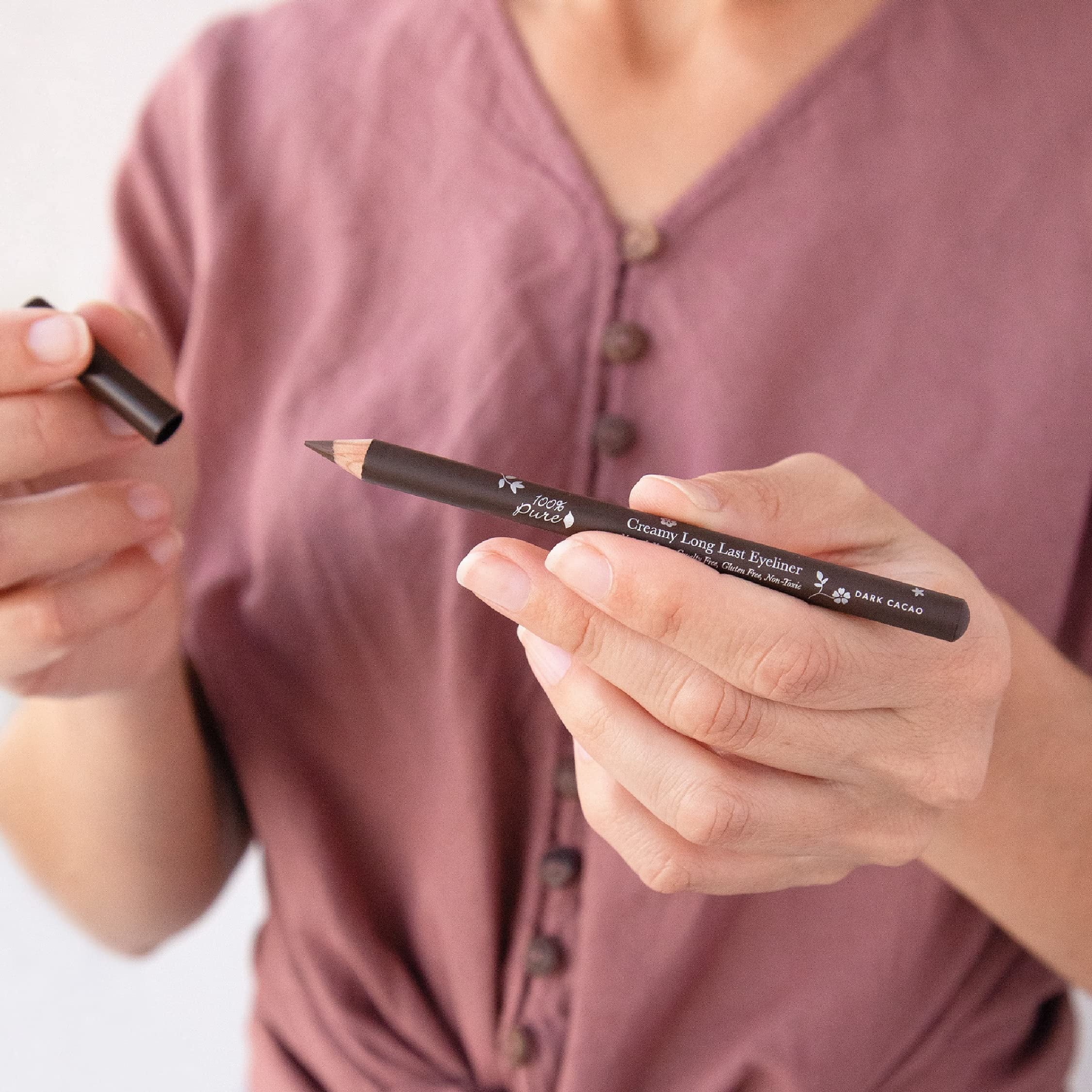 100% PURE Creamy Long Last Eye Liner Pencil - Long-Lasting, Natural & Easy to Apply Antioxidant-Rich Vegan Eye Makeup for All Skin Types - Fruit Pigmented Color Dark Cacao (Deep Brown) - 0.14 oz
