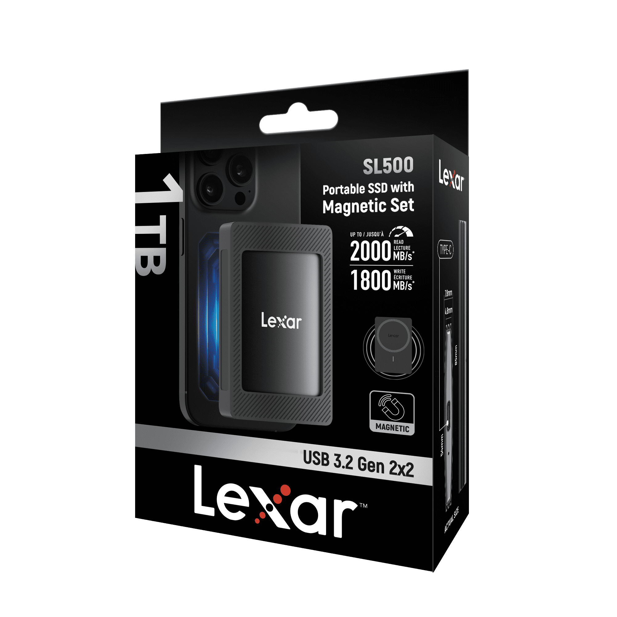 Lexar 1TB SL500 Portable SSD with Magnetic Set, High-Speed 2000MB