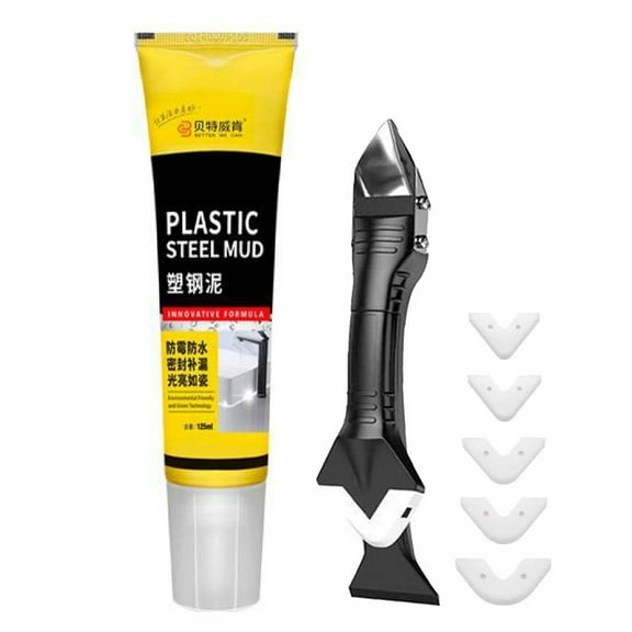 Waterproof Caulk with Scraper - Strong Adhesion White Caulking Sealant Kit for Kitchen, Bathroom, Sink, Window, Toilet - Quick-Drying, Shrink & Crack Proof (Yellow-1Pc)