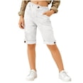thumbnail image 2 of Dress Shorts Girl Girls Linen Bermuda Shorts, Summer High Waist Straight Leg school Shorts Loose Solid Rolled Hem Beach Casual Shorts White 7-8Y, 2 of 8