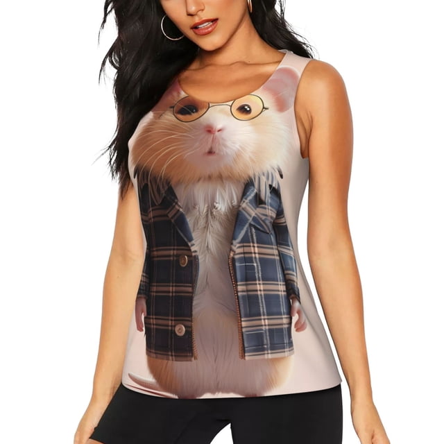 Fotbe Cute Mouse In Glasses Blusas Sin Mangas para Mujer – Estilo Casual, Corte Suelto, Slim-Fit, Cuello Redondo Deportivo, Tops de Verano para Gimnasio y Yoga-Small