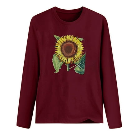 

Woman s Sunflower Top Casual Round Neck Oversize Sweatshirt Tops Long Sleeved Printing Sweater T Shirt Graphic Plus Size Loose Fit Blouses Pullover