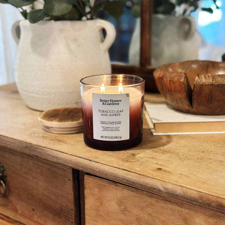Better Homes and Gardens Tobacco Leaf and Amber Scented 2-Wick Ombre Jar Candle 12oz