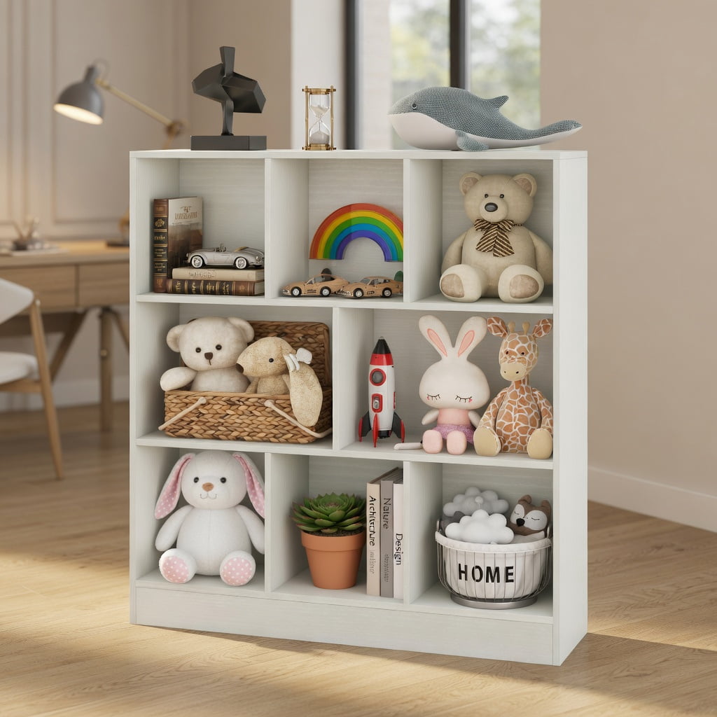 Barara King Kids Storage Unit Bookshelf,Toy Storage Organizer,41 Inches 8-Cube Freestanding Bookcase for Kids-White