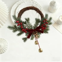Christmas Bell Decorations 13.8in Christmas Decorations Rattan Wreath Bells Bow Red Fruit Branch Door Hanging Christmas Window Decoration Pendant