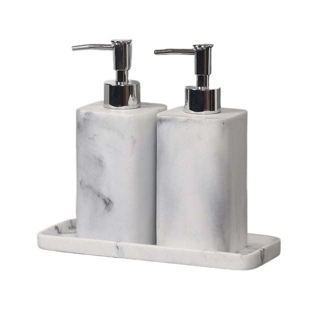 Juego de dispensador de jabón con textura de mármol elegante, 2 dispensadores de jabón de resina y 1 bandeja, juego de accesorios de baño