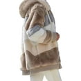 thumbnail image 2 of Womens Winter Fuzzy Fleece Jacket Hooded Color Block Patchwork Coats Outerwear with Pockets Khaki S, 2 of 7