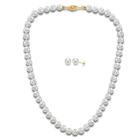 ADDURN 14Kt Yellow Gold 6.5-7mm Japanese Akoya Cultured Pearl 18 Necklace and Earrings Set, AAA  Quality