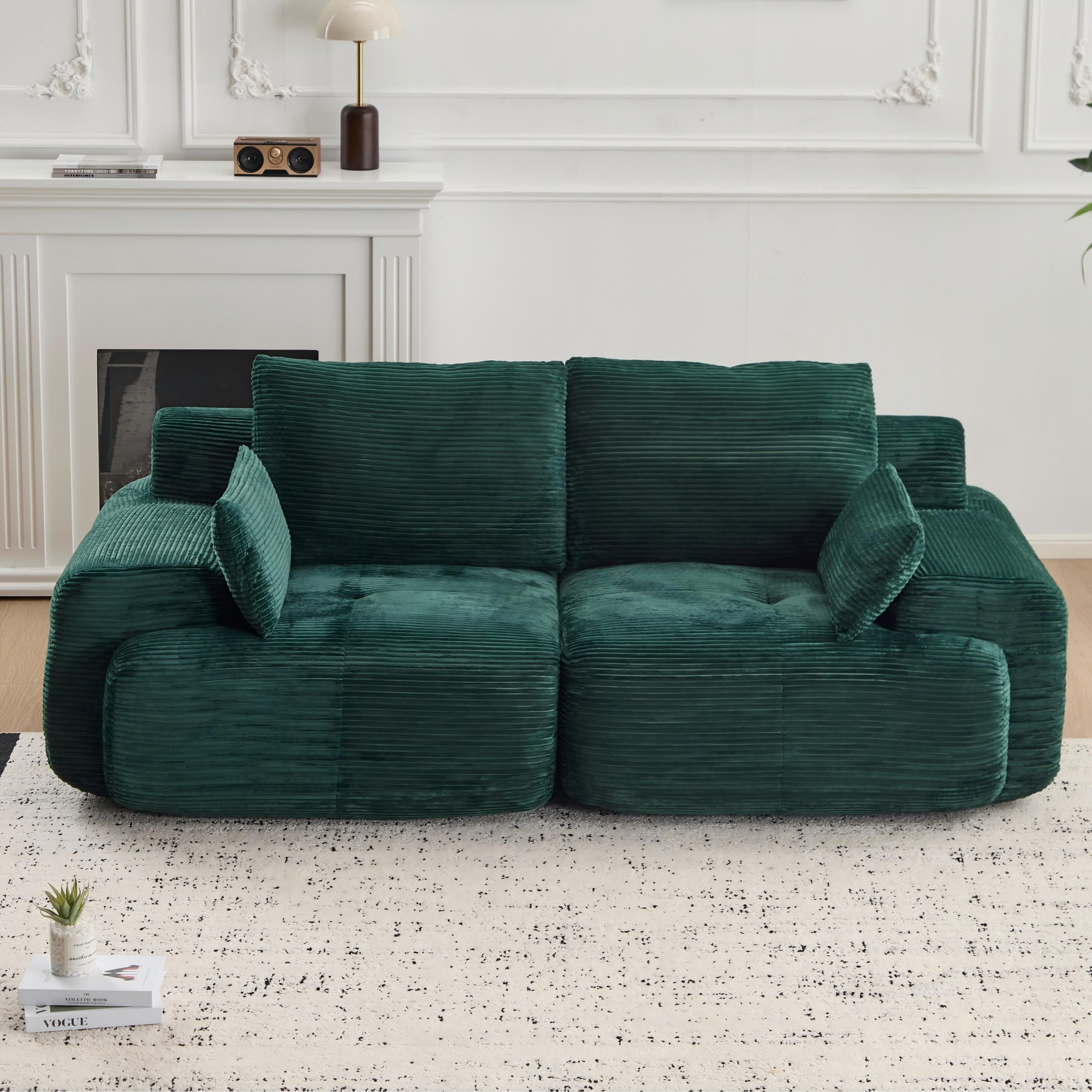 Leumius Modern Compressed Sofa,2 Seater Memory Foam Sofa Couch,Corduroy Extra Deep Loveseat Sofa for Living Room,Green
