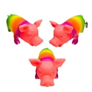 8" Snorting Rainbow Colored Rubber Pigs (3 Pack) Squeezable Noisemakers Great Game Prize for Carnivals and Party Toy