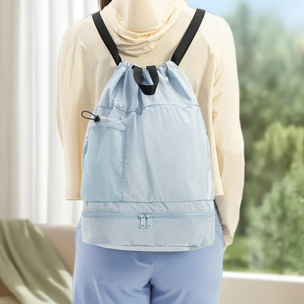 Mochila impermeable con cordón, bolsa de separación para humedad y sequedad, plegable (azul)