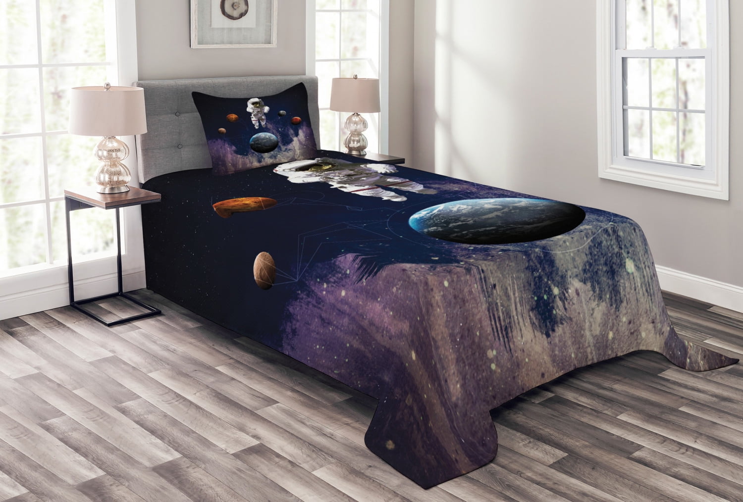 Eternity Fantasy Print Details about   Outer Space Quilted Coverlet & Pillow Shams Set