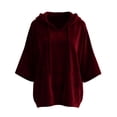 thumbnail image 4 of Lenpel Womens Hooded Shirts Fall Velvet 3/4 Sleeve Solid Color Pullover Tops Oversized Casual Trendy Drawstring Tops Fall Clothes(Wine,Large), 4 of 7