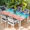 thumbnail image 2 of Blue Teal Pink Ombre Coastal Table Cloths for 6 Foot Rectangle Tables, Nautical Beach Starfish Coral Summer Patio Waterproof Elastic Fitted Tablecloths, Washable Rectangular Table Cover for Camping, 2 of 8