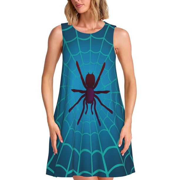 Balery Spider And Cobweb Vestidos de verano para mujer con estampado: vestido holgado sin mangas, vestido playero informal y cómodo para días calurosos.