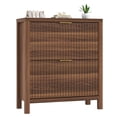 thumbnail image 6 of Shoe Cabinet Storage for Entryway, Fluted Shoe Cabinet with 2 Flip Drawers, Hidden Shoe Rack Tall Freestanding Shoe Organizer with Legs for Hallway, Walnut, 6 of 9