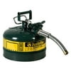 Justrite® Type II AccuFlow Steel Safety Can 2.5 Gal. 1" Metal Hose Green 7225430