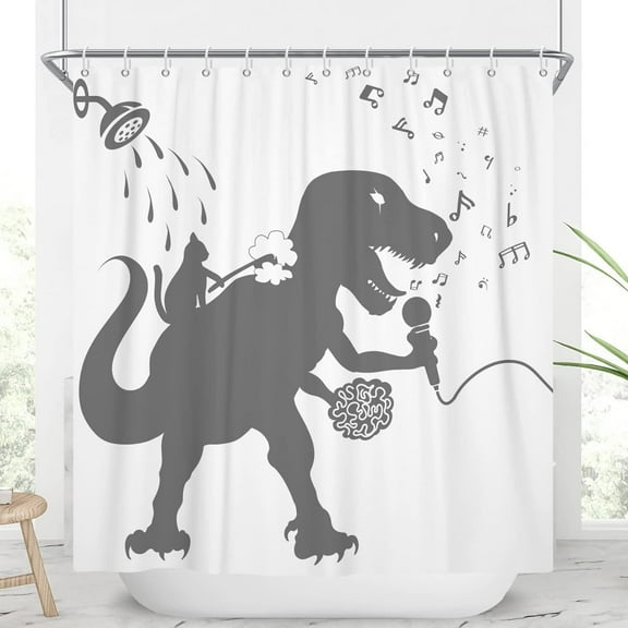 Funny Dinosaur Shower Curtain Dinosaur Singing Cat Shower Curtain for Bathroom Kids