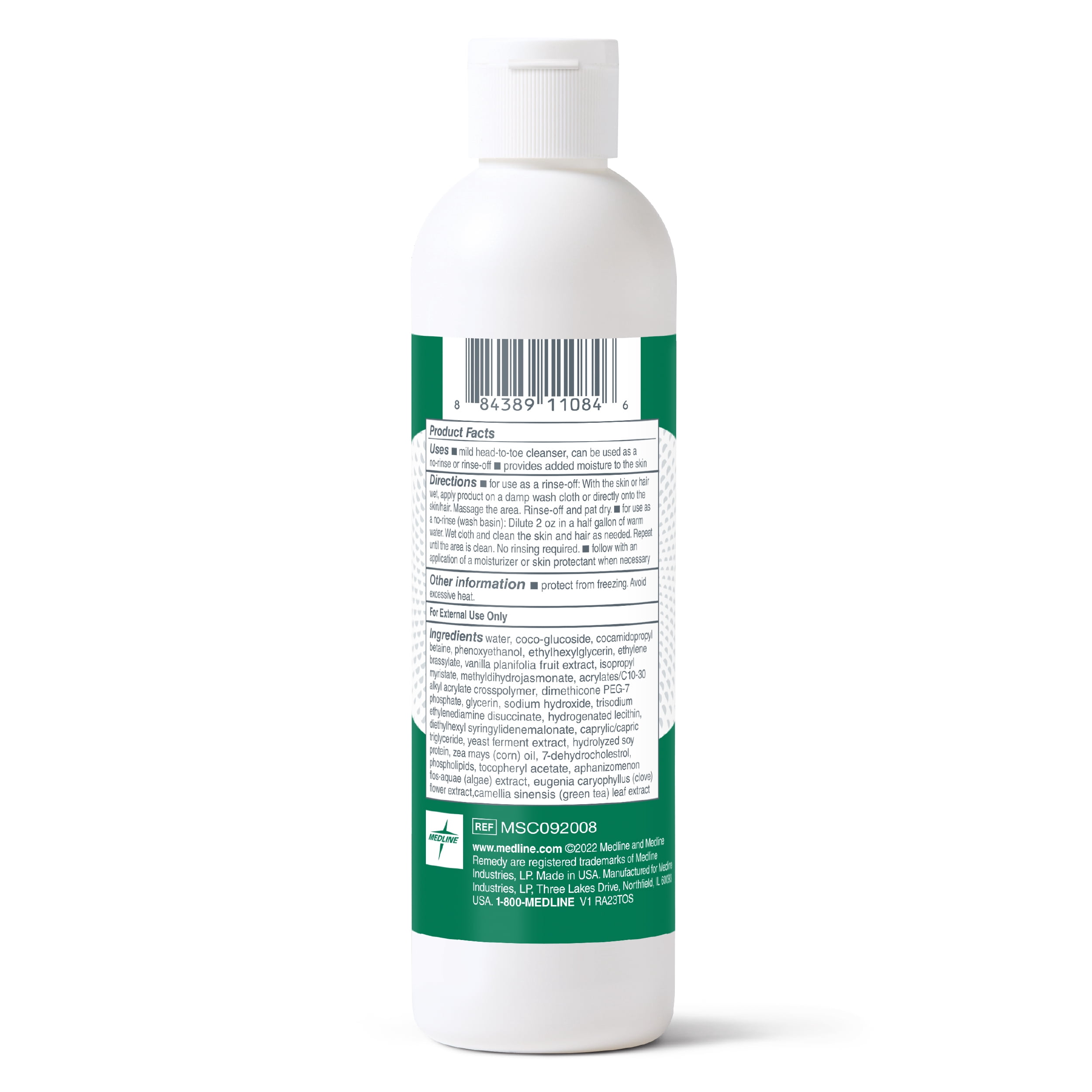 Medline Remedy Clinical Hydrating Shampoo & Body Wash, 8 fl oz, 12 Count, Vanilla Scented
