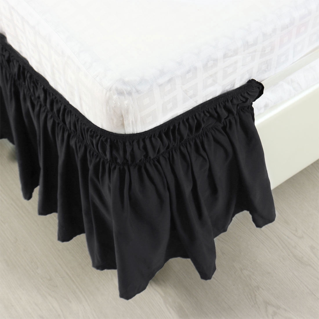 Unique Bargains Elastic Dust Ruffled Bed Skirt with 15" Drop Queen Black