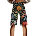 thumbnail image 2 of Stephy Flare Denim Shorts for Women Wide Leg Denim Shorts Woman Vintage Floral Print High Waisted Straight Stretch Pants with Pockets, Gray, XL, 2 of 4
