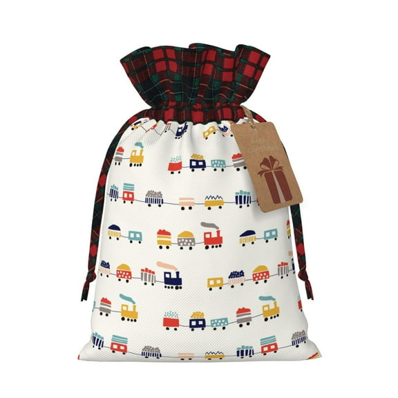 Naloa Colorful Trains Christmas Gift Bags Christmas Drawstring Gift Bags Christmas Trees Decorations Indoor Holiday Party Christmas Treat Bags-Black