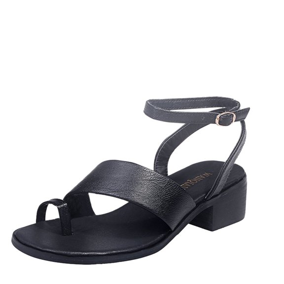 Anuirheih Clearance Slip on Sandals Women,Women's Fashionable Open-toe Mid-heel Rubber One-line Buckle Slippers Sandals(Black)