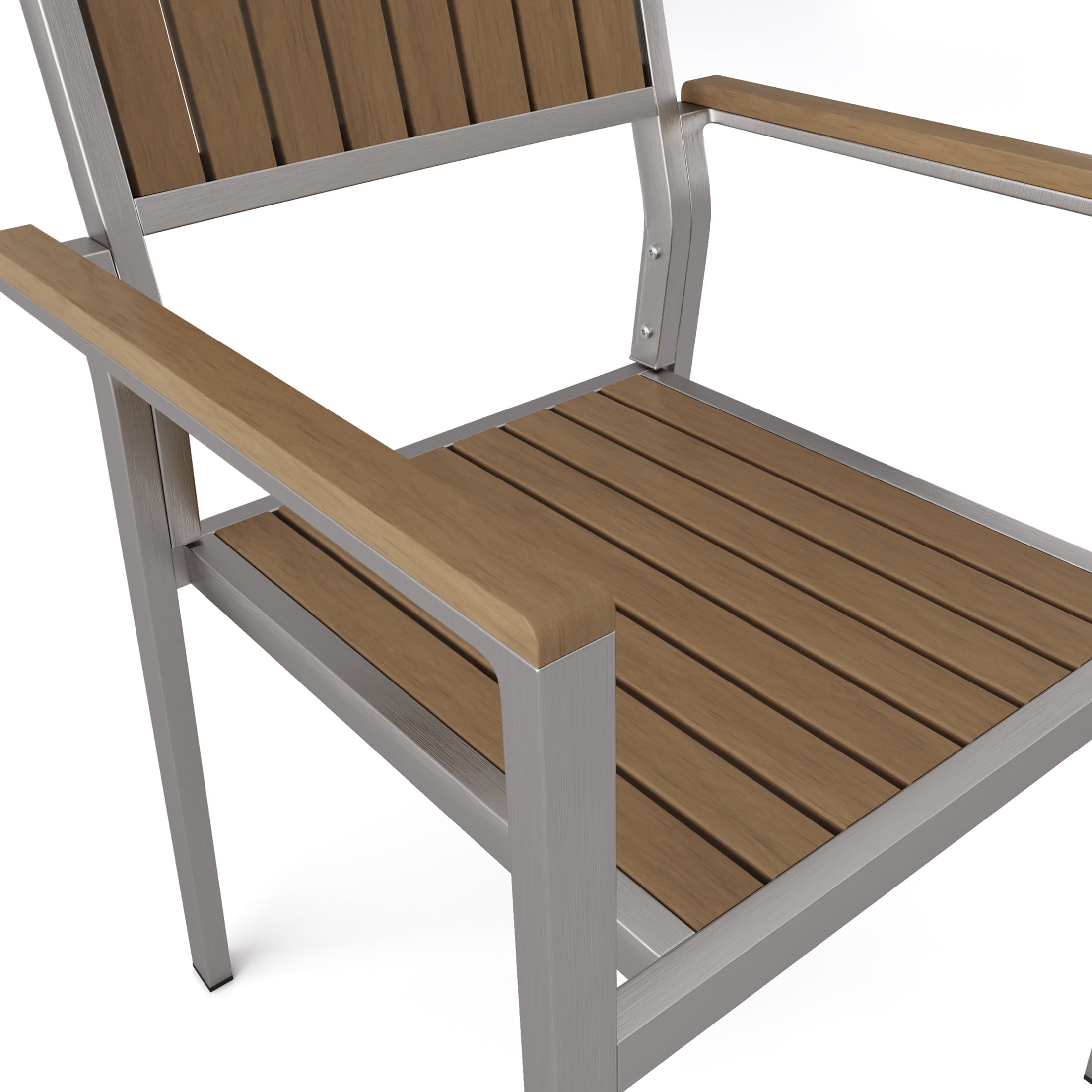 Modern Outdoor Dining Chairs with Faux Wood and Aluminum Frame, Set of 2