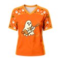 thumbnail image 5 of Yuncity Womens T Shirts Halloween Ghosts Graphic Print V Neck Tees Summer Fall Baseball Short Sleeve T-Shirts Casual Relaxed Fit Holiday Tops Size Xxl, 5 of 5