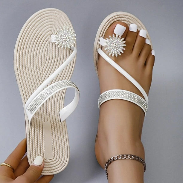 MKLEKYY Sandalias de Plataforma para Mujer, Sandalias de Copo de Nieve, Sandalias Elásticas Con Punta de Perla para Niñas, Sandalias Casuales Con Tiras Planas para El Hogar, Zapatillas de Playa