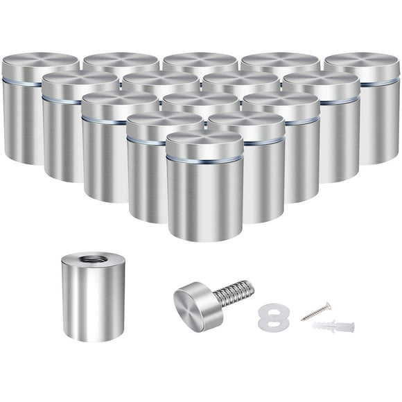 Osring 1 x 1 Inch Sign Standoffs Mounting Hardware 16 Pack, Wall Standoff Holder Stainless Steel Glass Standoffs Screw for Displaying Acrylic Board and Signage, Silver