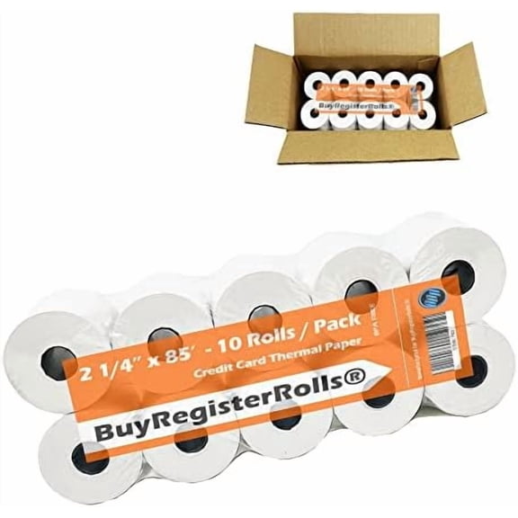 (10 Rolls - 50 GSM) 2 1/4 x 85 Thermal Paper Receipt Rolls 2.25 x 85 ft, POS/Cash Register, Fits All Credit Card Terminals, Verifone VX510 VX570 FD50 T4220$$Office