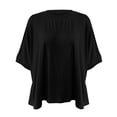 thumbnail image 3 of LEKODE Womens Summer Blouse Crewneck Basics Casual Work Tees Vintage Tshirts Loose Dressy Casual Tops Dressy Casual Short Sleeve Shirts Outfits Beach Vacation Clothes Black L, 3 of 9