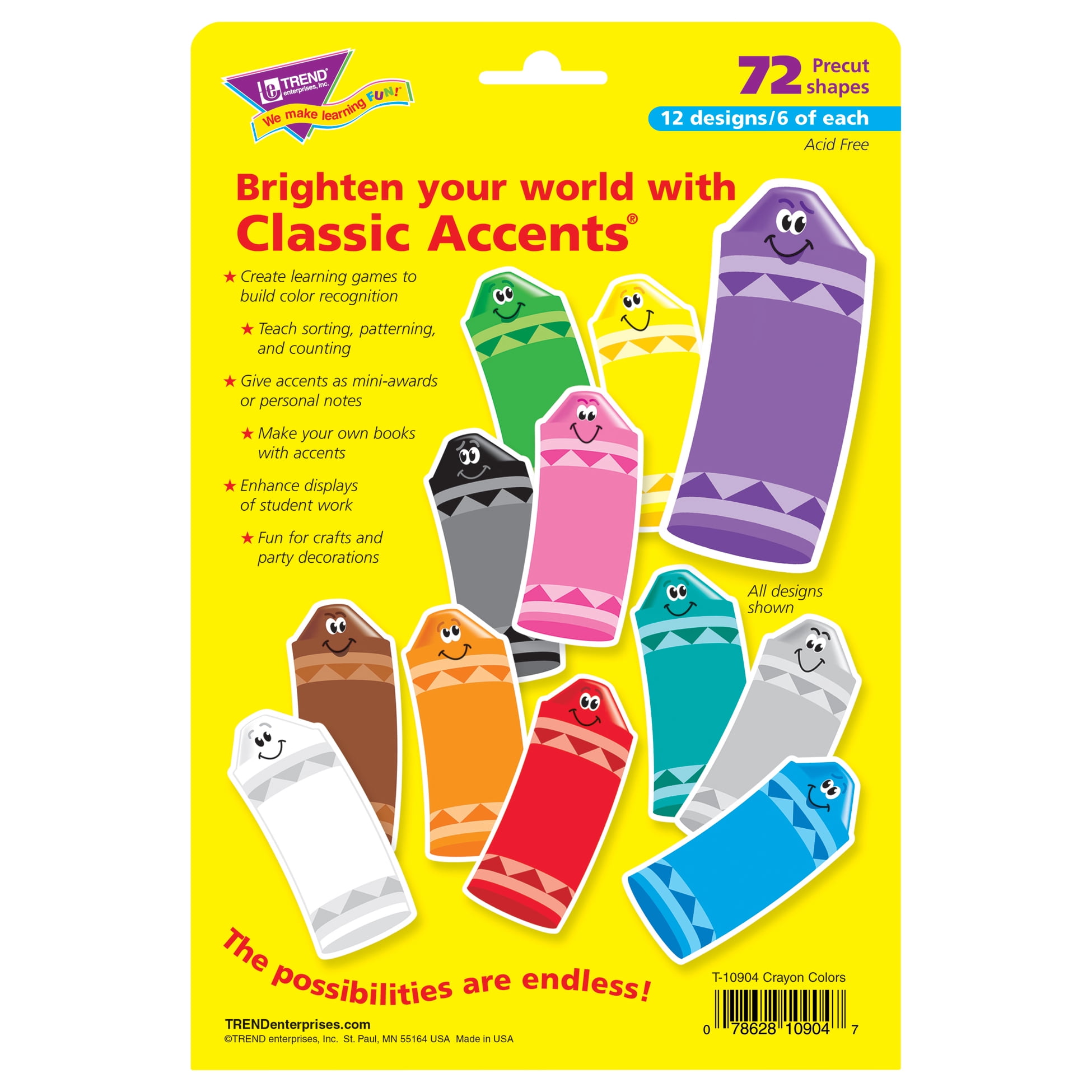 TREND Crayon Colors Classic Accents Variety Pack, 72 Per Pack, 3 Packs