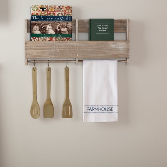 VHC Brands Sawyer Mill Farmhouse Text Muslin Cotton Tabletop Fabric Loop Stenciled Kitchen Towel, Denim Blue